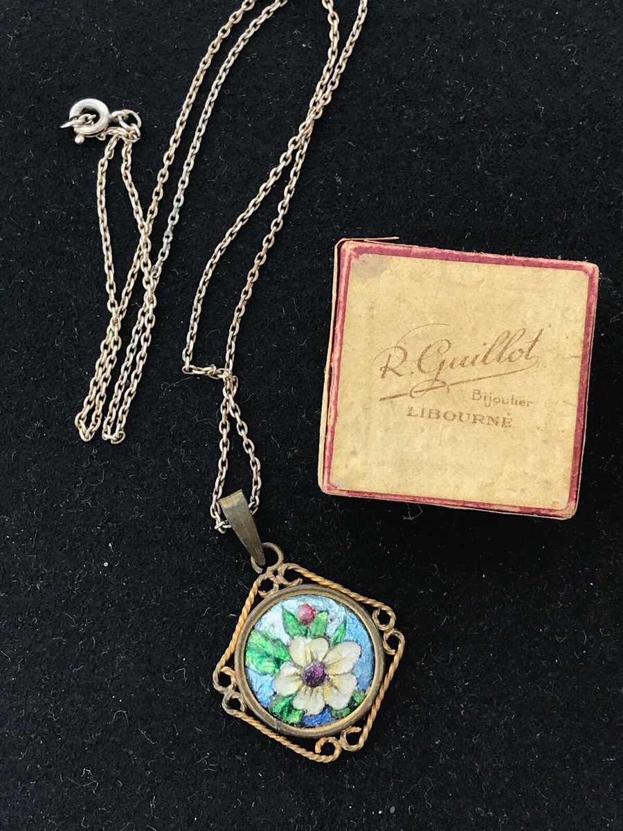 Pendentif Vintage En émail Rouge Limoges - Occasion - Bijou Français émaillé