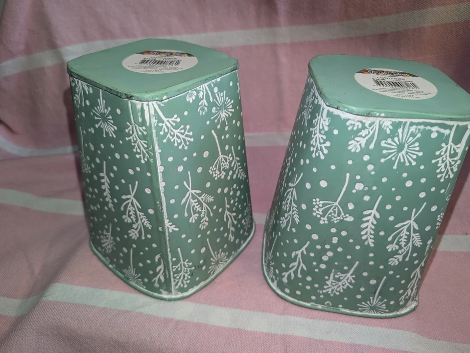 galvanized metal planter country stamped green white floral container farmhouse  - Image 3 of 4