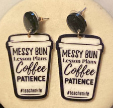  Teacher Life Earrings Messy Bun Coffee Cup Studs