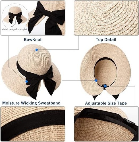 Comhats Sombrero para el Sol para Mujer Floppy Verano Playa Sombreros de Paja Accesorios Ala Ancha - Imagen 2 de 21