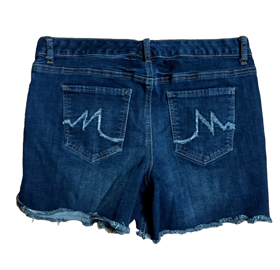 Maurices Denim Shorts Cut Off Plus Size Mid Rise Original Blue Embroidered 11/12 - Image 2 of 4