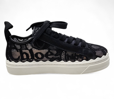 Chloe Lauren Logo Lace Leather Low Top Sneakers Black EU 38 US 7.5 