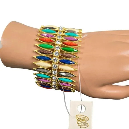 Amrita Singh Women's Gold Plated Resin Crystal Multi Color Stretch Bracelet NWT