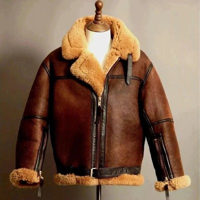 Mens B3 RAF Flight Jacket Genuine Leather Shearling Winter Pilot Bomber Jacket