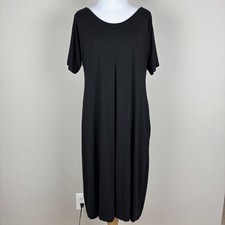 Lisa Bayne Dress Medium Black Oversized Lagenlook Shift Pockets Minimalist M