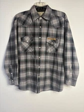 West Coast Choppers Pearl Snap Shirt Men's L Gray Plaid Jesse James Work Wear