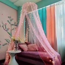 Bed Canopy Mosquito Net with 250pcs Warm White Curtain Lights, for Girls Room...