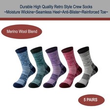 Durable High Quality Retro Style Socks LARGE Blue Gray Anti-Slip Elastic 5 Pair