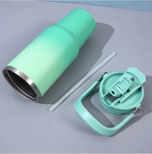 30 Unzen Thermo Edelstahl Becher mit 2-in-1 Flip Strohhalm/Griff Vakuum Becher - Bild 11 von 17