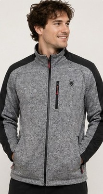 Spyder Full Zip Jacket Mens L Gray Black Athletic Performance Stretch