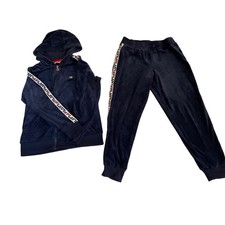 Fila Tracksuit Set Womens S Navy Blue Velour Logo Tape Hoodie Joggers Vintage