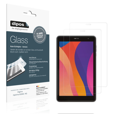 2x Schutzfolie für Digma Optima 8306C 4G - Anti-Shock 9H Folie dipos Glass