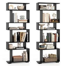 2PCS 6-tier Storage Bookshelf S-shaped Geometric Bookcase w/Anti-toppling Kits