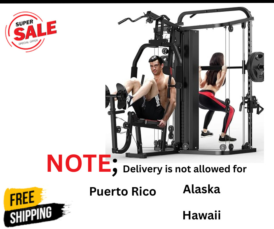 Home Gym System Workout Station Smith Machine with 138LB Weight Stacks
