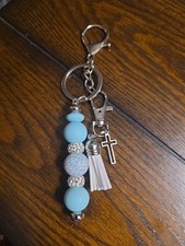 Blue Beaded Keychain with 2 Silver Bling Spacers and a Beautiful Accent Bead