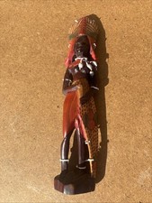 African Maasai Warrior Figurine Tribal Art Wooden Hand Painted