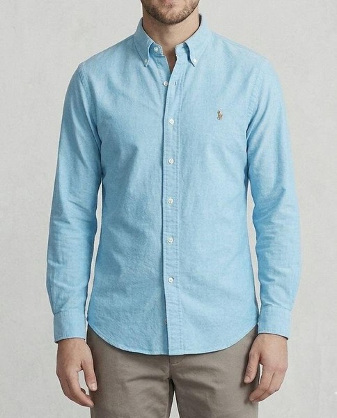 Men Ralph Lauren Shirt Turquoise Cotton XL