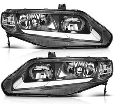 Pair Headlights Assembly For 2007-2009 Honda Civic 1.3l 1.8l Black Wled Drl