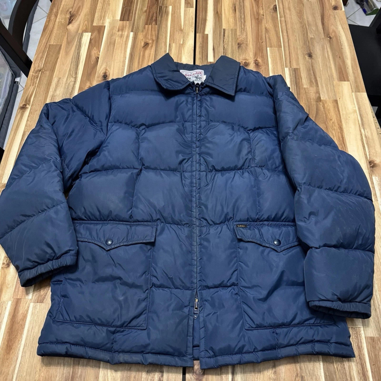 Vintage Lee Storm Rider Puffer Jacket Mens XL Blue Full Zip Quilted Workwear 70s