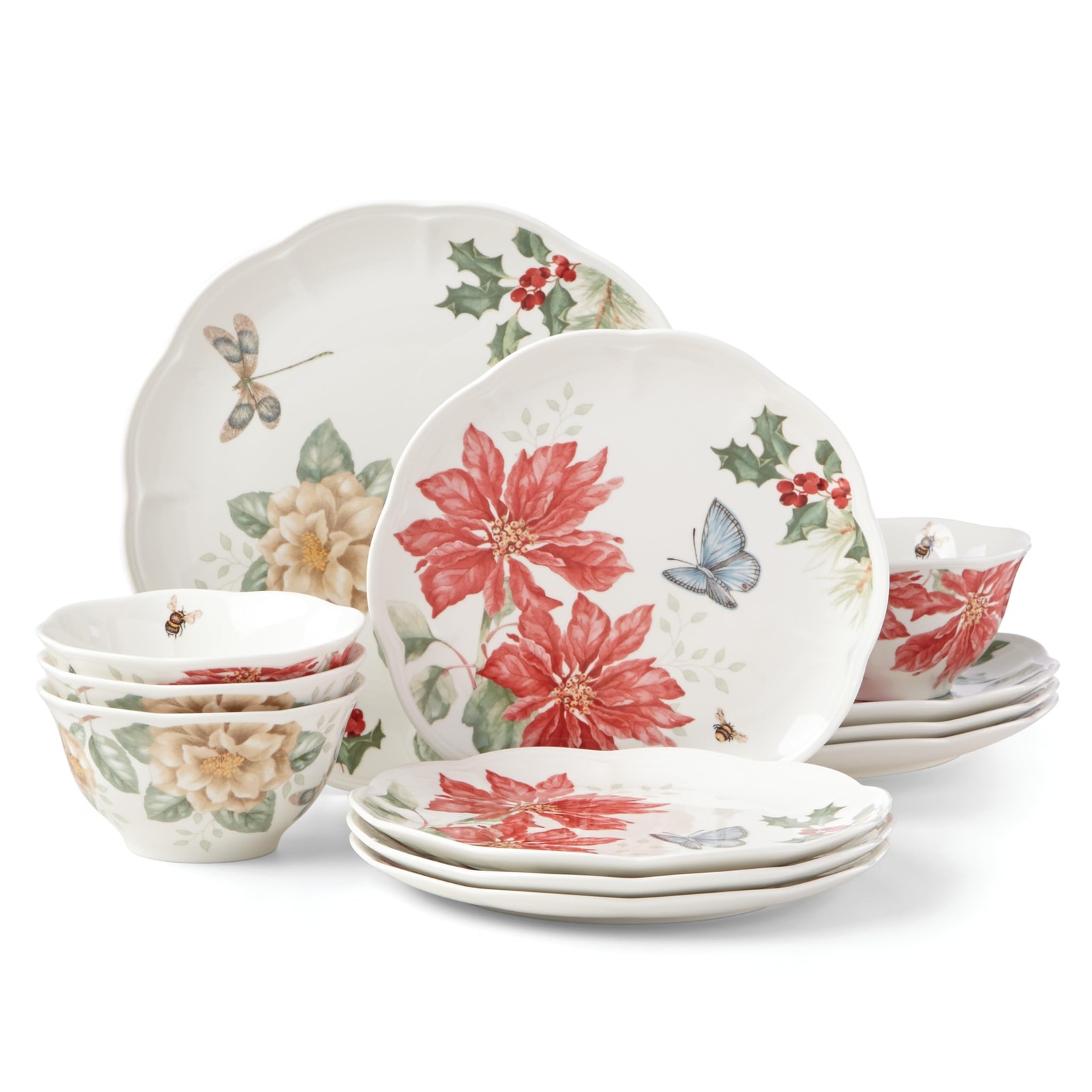 Lenox Butterfly Meadow Holiday 12-Piece Dinnerware Set, 16.6