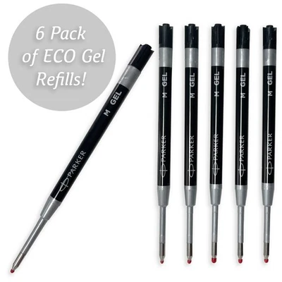 Parker Quink Gel Refills Medium 0.7mm - ECO Black Ink - 6 Pack