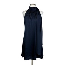 Vince Camuto Women's Cocktail Dress Size 4 Blue Mock Neck Draped Mini Shift
