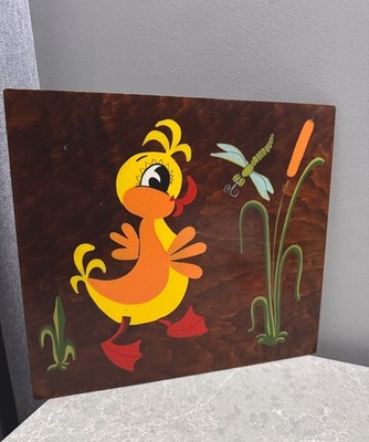 Vintage USSR Folk Art Funny Duck   Wooden Wall Art