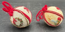 Vtg Hand Embroidered Christmas Ornament Needlepoint Tapestry Round Read