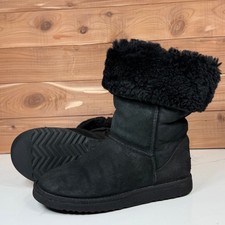 Black UGG Australia Tall Boots Sheepskin Fur Lined Fold Over Cuff Women's 7