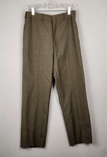 VINTAGE US Army Pants Mens 31S Olive Tropical Wool Blend Dress Trousers 80s