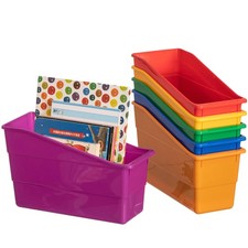 6-pc Assorted Color Plastic Storage Bins Versatile Book Magazine  File Holde...