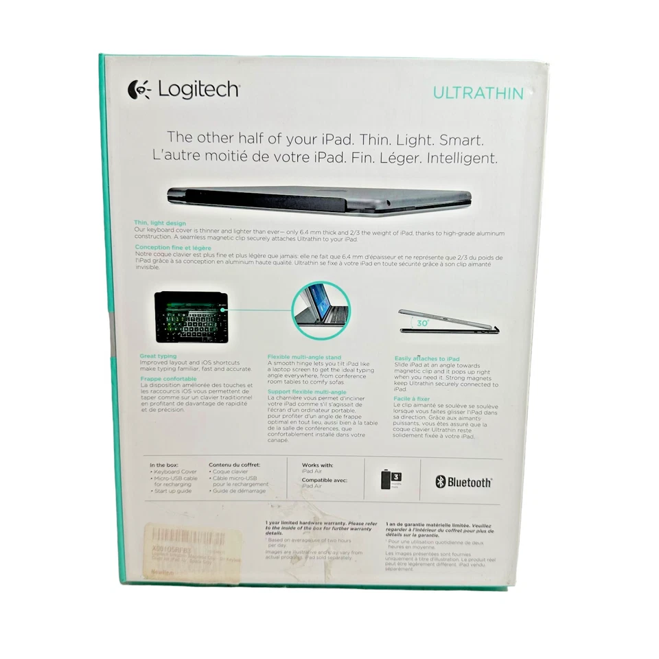 Logitech Ultrathin Apple iPad Air Magnetic Clip On Keyboard Cover Case - Image 2 of 2