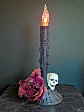 Upcycled Halloween Candle Window Light Electric flicker bulb Skull Pink Rose