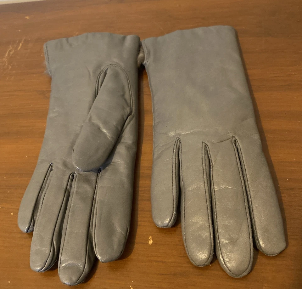Gray Leather Fur Lined Gloves Women’s Size 6 1/2 Made In Philippine Vintage - Image 4 of 4