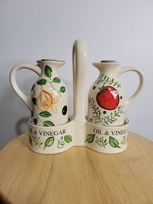 Rayware Vintage Vinaigrette Bottle Set: Cermaic Olive Oil & Vinegar Cruets EUC
