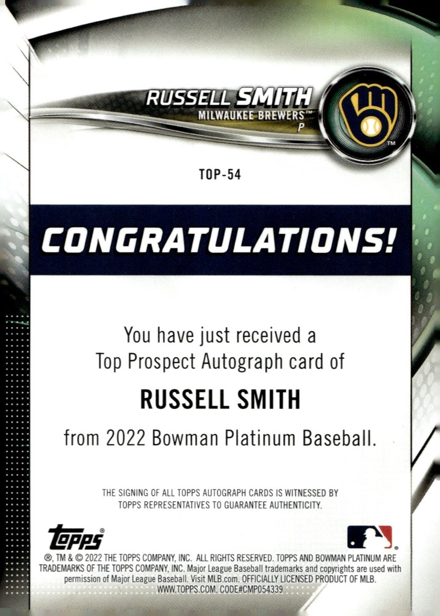 2022 Bowman Platinum Top Prospects Auto #TOP-54 Russell Smith | eBay