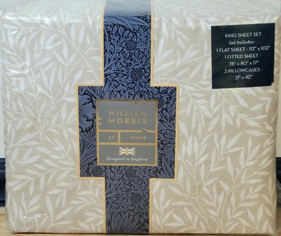 William Morris KING Sheet Set 4pc Leaf-Linen 100% cotton sheets FREE SHIPPING NW