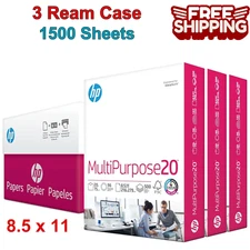 HP Printer Paper 8.5x11 MultiPurpose 20lb, 3 Ream Case -1500 Sheets 112530C