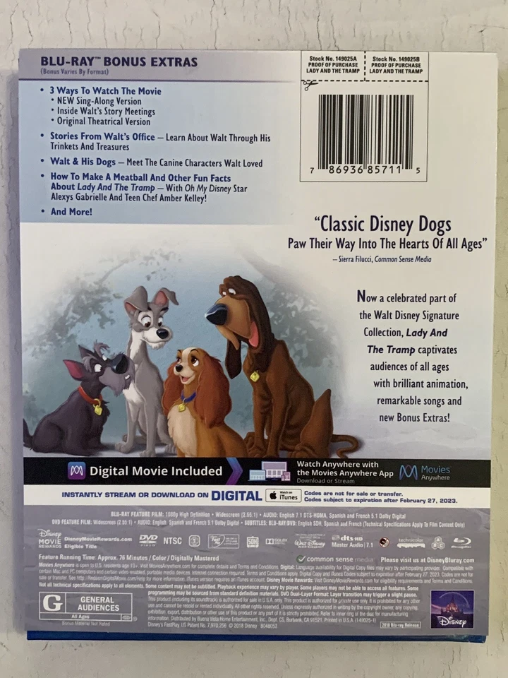 LADY AND TRAMP (1955) Blu-ray, DVD, Digital Target Exclusive Storybook, LIKE NEW - Image 2 of 4