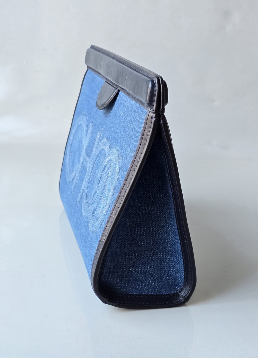 Jimmy Choo Clutch Blue Denim Navy Leather Pouch Bag CHOO