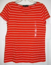 Jones New York SIGNATURE WOMEN'S STRIPE KNIT TOP Mandarin Orange Ivory Sz L NWT