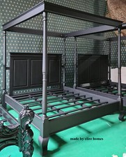 MATT BLACK   Super King size minimalist MAHOGANY  wood Four Poster canopy Bed