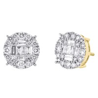 10K Gelbgold Rund & Baguette Diamant 4 Zacken Kreis Nieten 10Mm Ohrringe 1 Karat