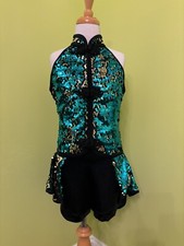 Weissman Dance Costume 12270 Child Large Green Black Tap Jazz Peplum Bustle