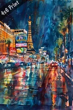 Las Vegas Strip watercolor Art 4x6 Print