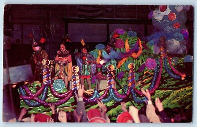 1957 New Orleans Louisiana Vintage Postcard Floats Comus Parade Mardi Gras Night