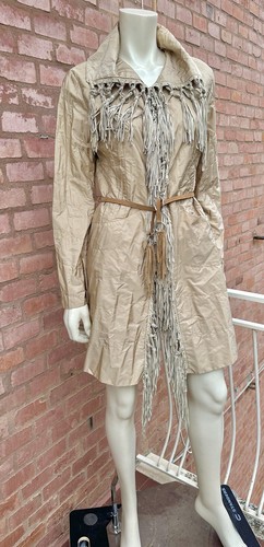 ERMANNO SCERVINO Giacca Trench Cappotto Sabbia Beige Scamosciato Frange Nylon... - Foto 14 di 24