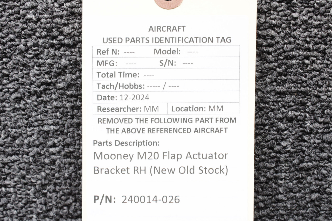 240014-026 Mooney M20 Flap Actuator Bracket RH (New Old Stock)