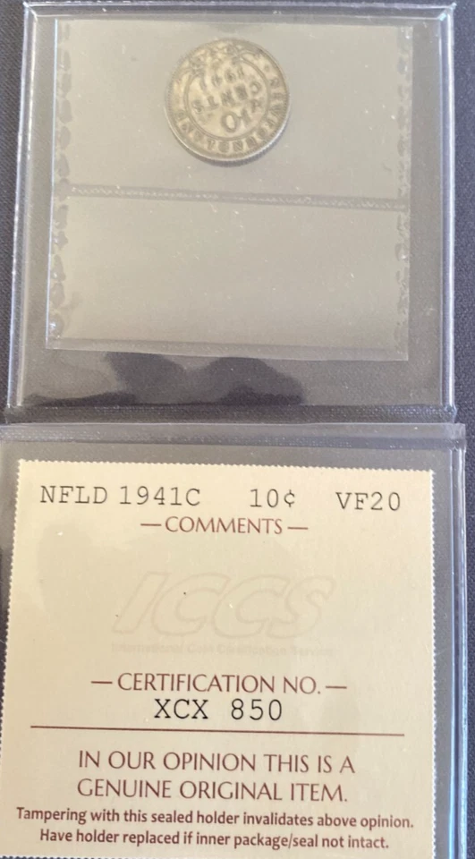 Newfoundland - 10 Cents - 1941C - ICCS Certified  - VF-20 - Image 3 of 3