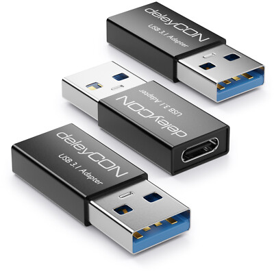 3x USB3.1 Adapter Stecker ALU USB-C Ladeadapter Konverter USB A auf USB C Buchse